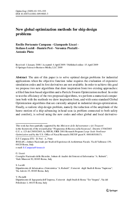 (PDF) New global optimization methods for ship design problems