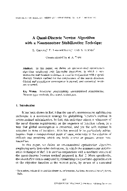 (PDF) A quasi-discrete Newton algorithm with a nonmonotone ...
