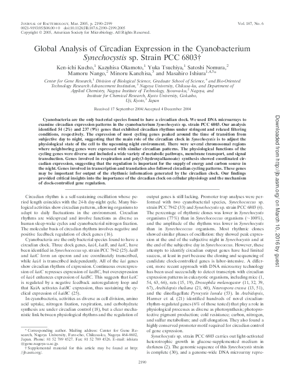 (PDF) Global Analysis of Circadian Expression in the Cyanobacterium ...