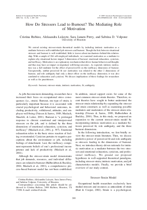 (PDF) How do stressors lead to burnout? The mediating role of motivation