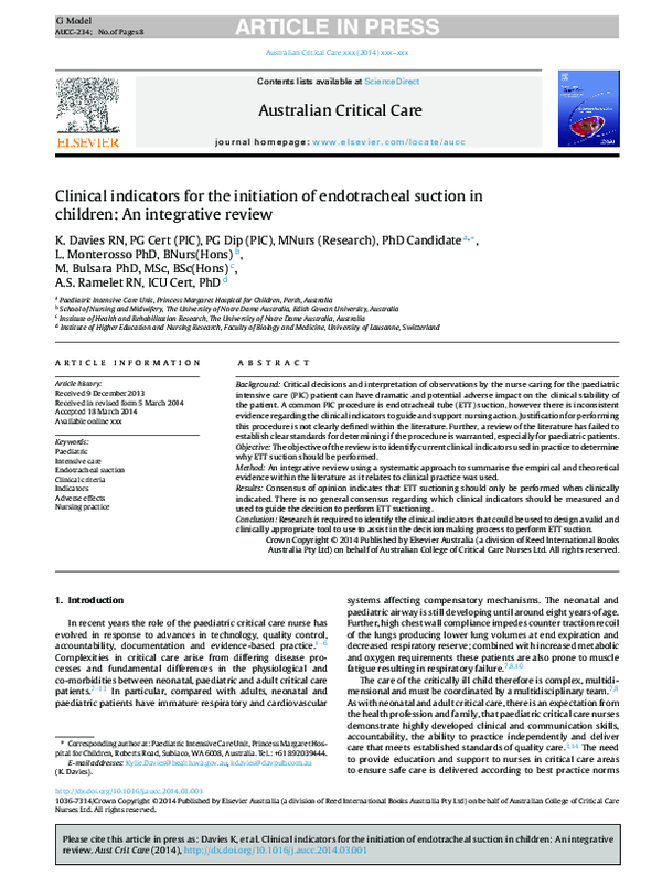 (PDF) Clinical indicators for the initiation of endotracheal suction in ...