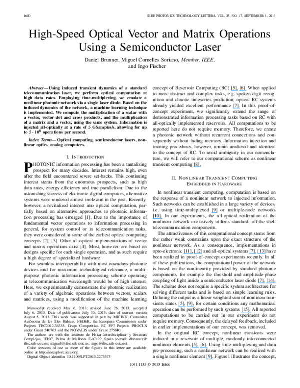 (PDF) High-Speed Optical Vector and Matrix Operations Using a ...
