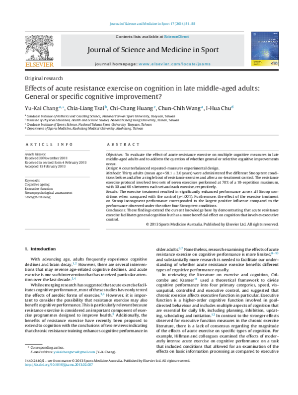 (PDF) Effects of acute resistance exercise on cognition in late middle ...
