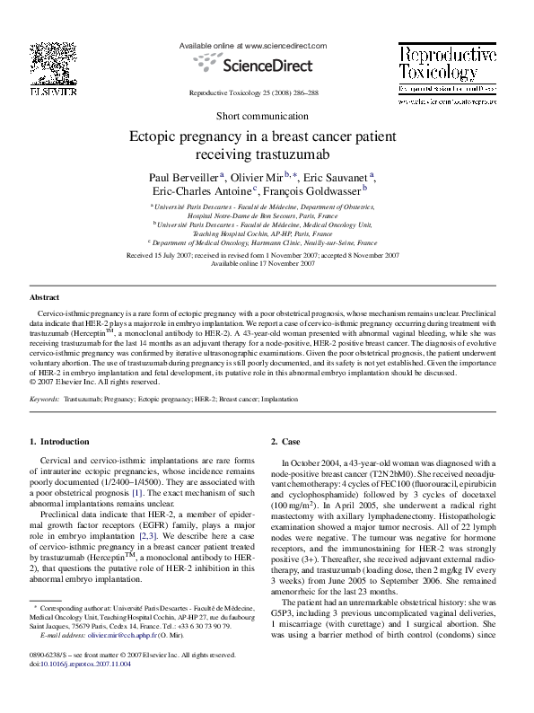 (PDF) Ectopic pregnancy in a breast cancer patient receiving trastuzumab