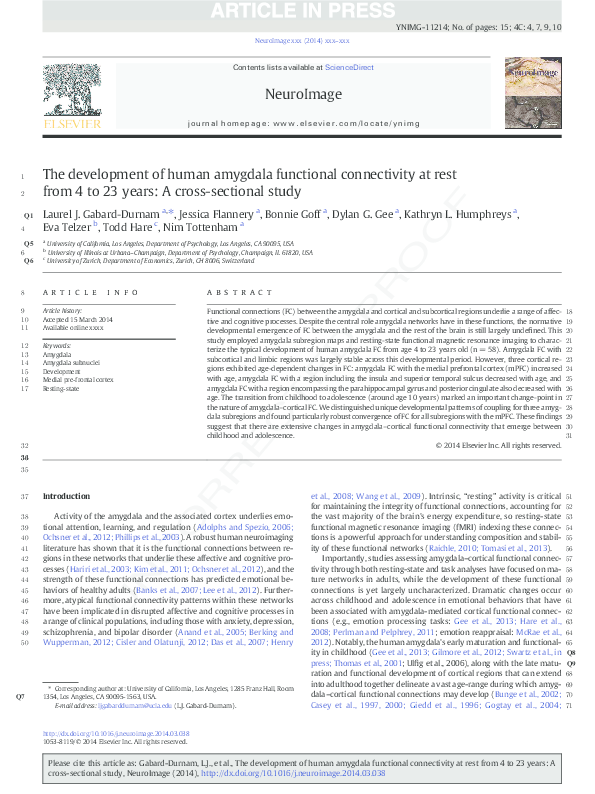 (PDF) The development of human amygdala functional connectivity at rest ...