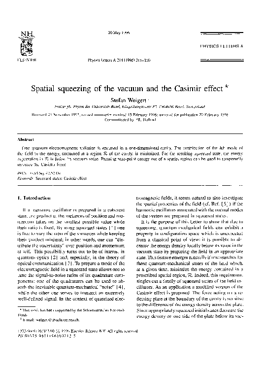 (PDF) Spatial squeezing of the vacuum and the Casimir effect