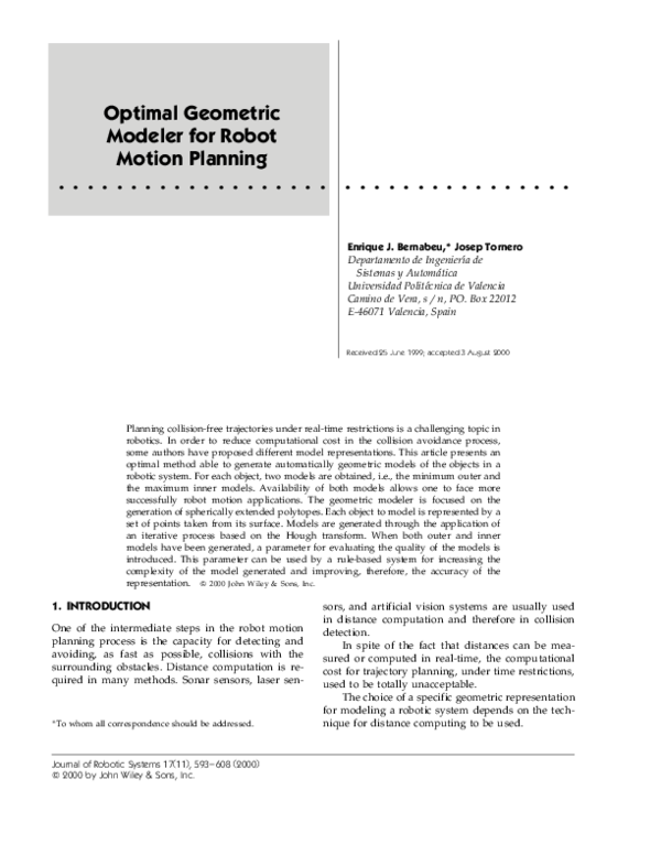 (PDF) Optimal geometric modeler for robot motion planning