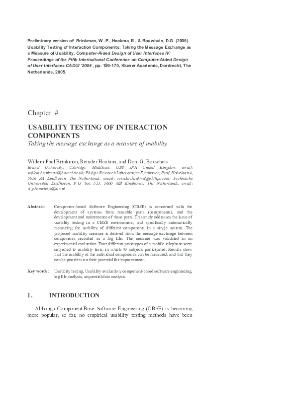 Pdf Usability Testing Of Interaction Components Taking The - 
