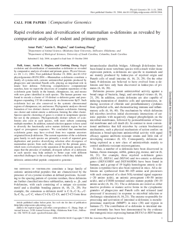 (PDF) Rapid evolution and diversification of mammalian -defensins as ...