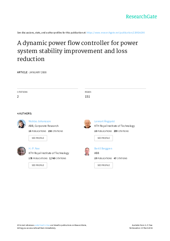 (PDF) A dynamic power flow controller for power system stability