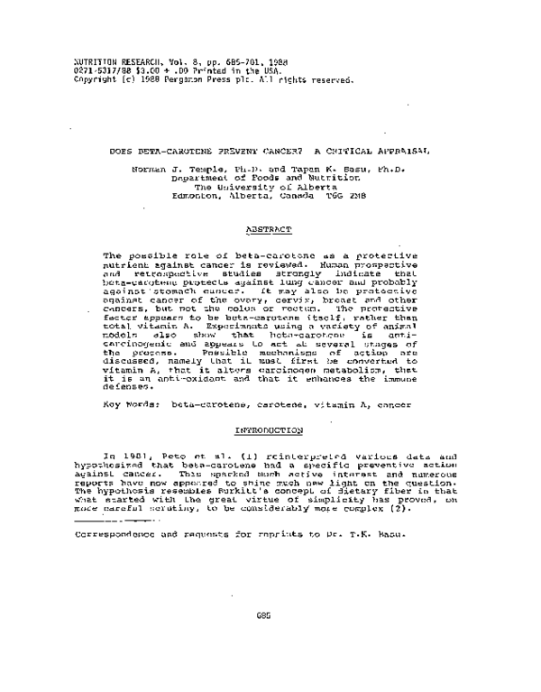 (PDF) Does betacarotene prevent cancer? A critical appraisal Norman