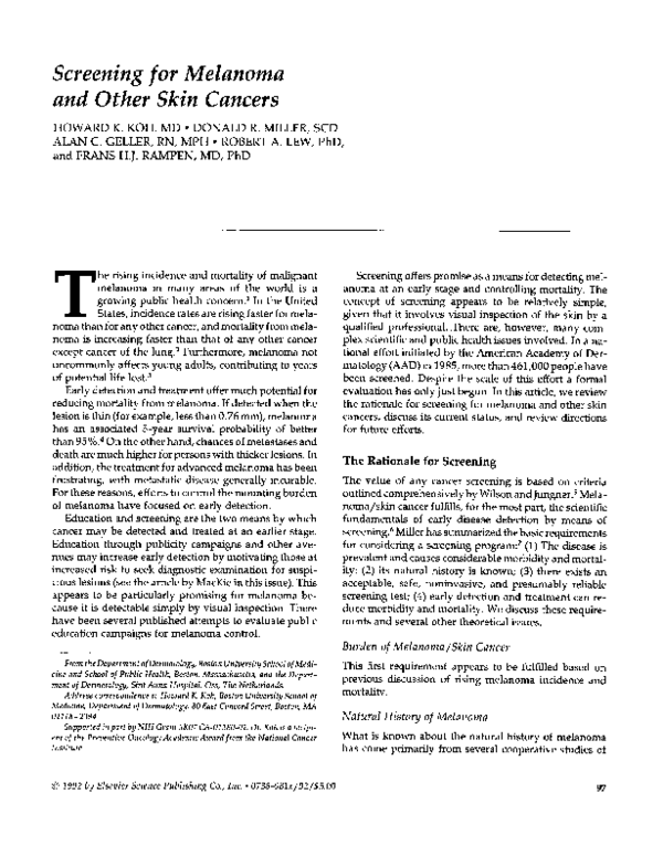 (PDF) Screening for melanoma and other skin cancers