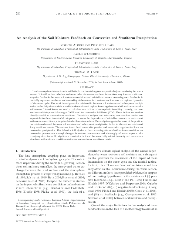 (PDF) An Analysis of the Soil Moisture Feedback on Convective and ...