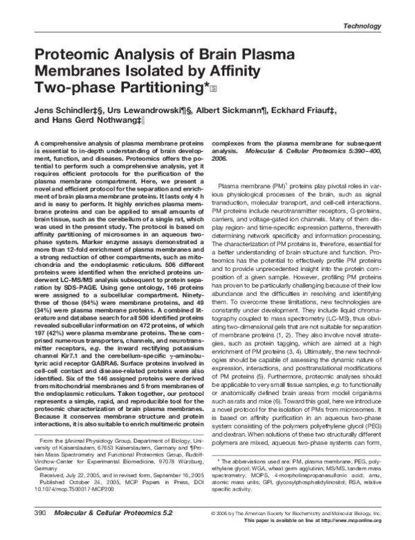 (PDF) Proteomic Analysis of Brain Plasma Membranes Isolated by Affinity ...