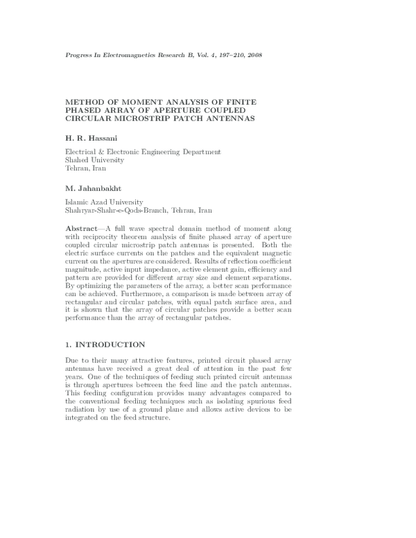 (PDF) METHOD OF MOMENT ANALYSIS OF FINITE PHASED ARRAY OF APERTURE ...