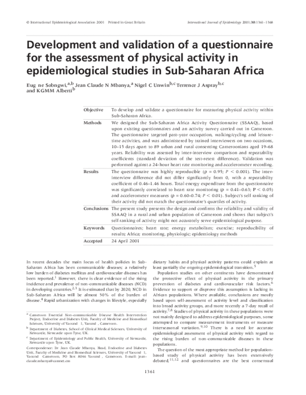 (PDF) Development and validation of a questionnaire for quantitative ...