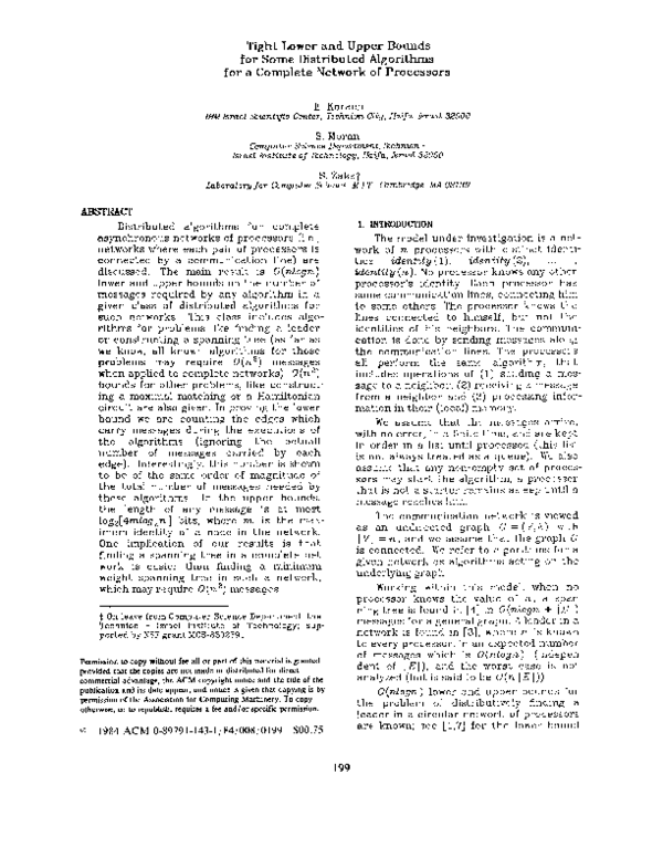 (PDF) Tight lower and upper bounds for some distributed algorithms for ...