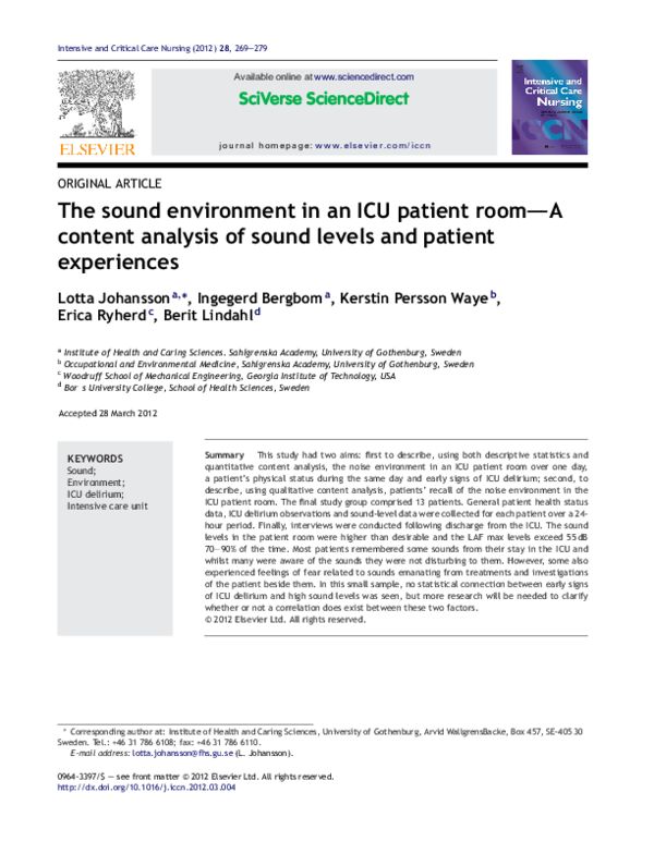 (PDF) The sound environment in an ICU patient room—A content analysis ...