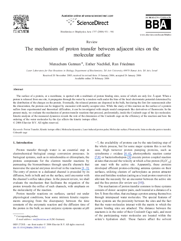 (PDF) The mechanism of proton transfer between adjacent sites on the ...