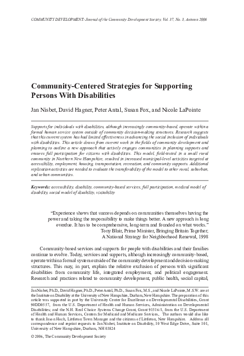 (PDF) Community‐centered strategies for supporting persons with ...