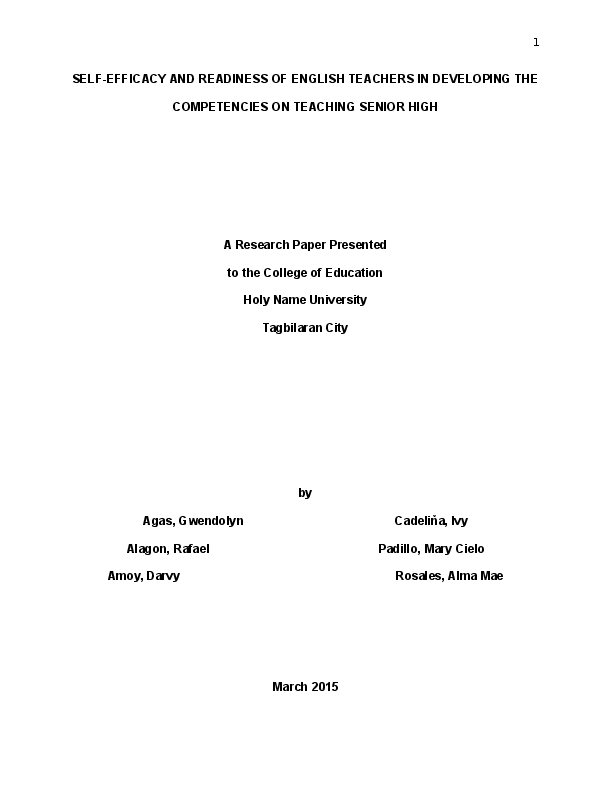 (DOC) SELF-EFFICACY AND READINESS OF ENGLISH TEACHERS IN DEVELOPING THE ...