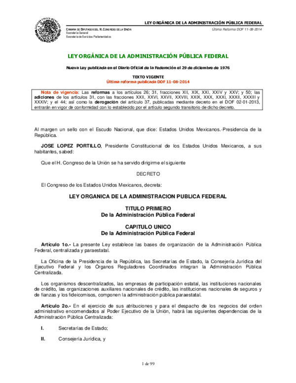 (PDF) LEY ORGÁNICA DE LA ADMINISTRACIÓN PÚBLICA FEDERAL LEY ORGÁNICA DE LA ADMINISTRACIÓN (PDF) LEY ORGÁNICA DE LA ADMINISTRACIÓN PÚBLICA FEDERAL LEY ORGÁNICA DE LA ADMINISTRACIÓN