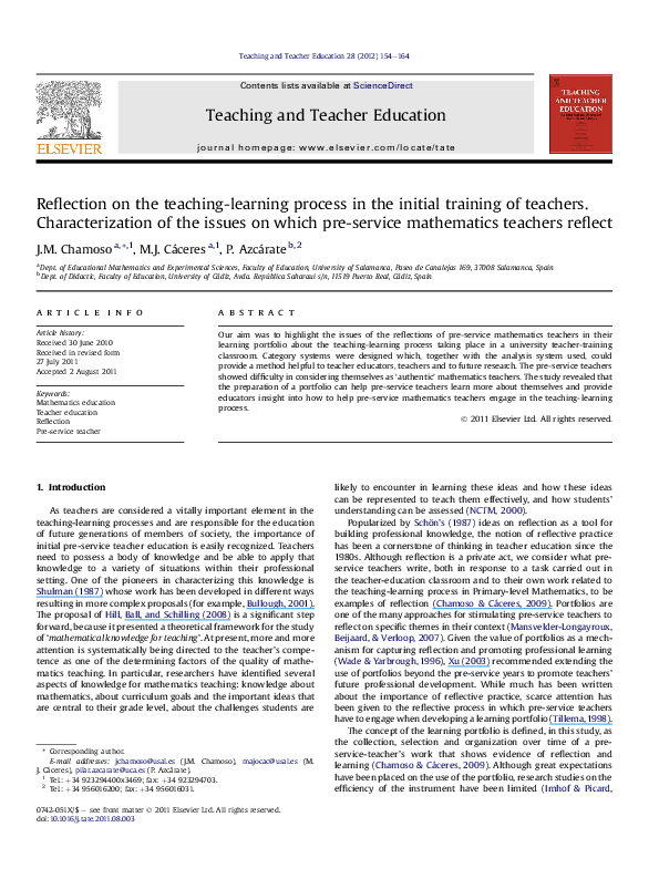 (PDF) Reflection on the teaching-learning process in the initial ...