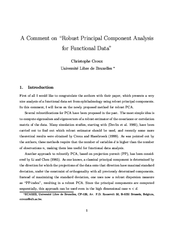 (PDF) Robust principal component analysis for functional data