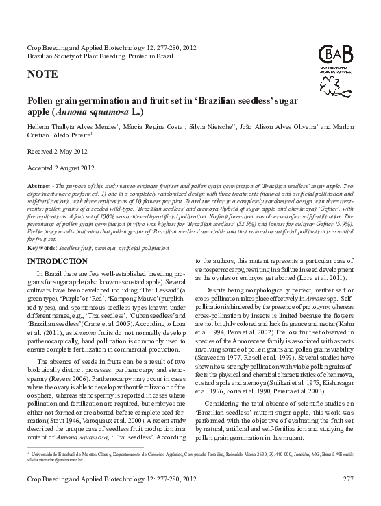 (PDF) Pollen grain germination and fruit set in 'Brazilian seedless ...