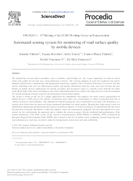 (PDF) Automated Sensing System for Monitoring of Road Surface Quality ...