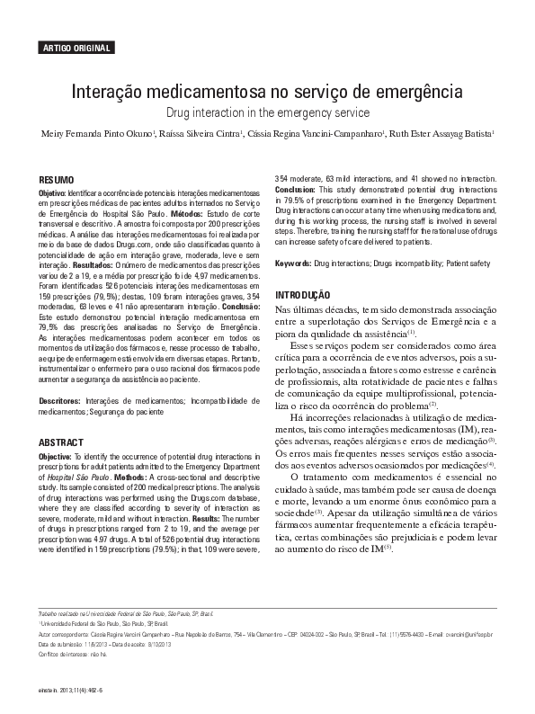 (PDF) Drug interaction in the emergency service