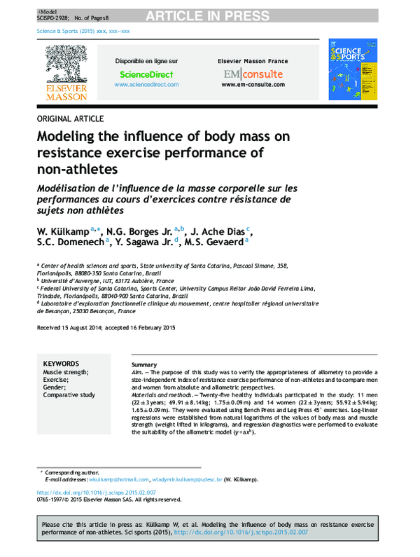(PDF) Modeling the influence of body mass on resistance exercise ...