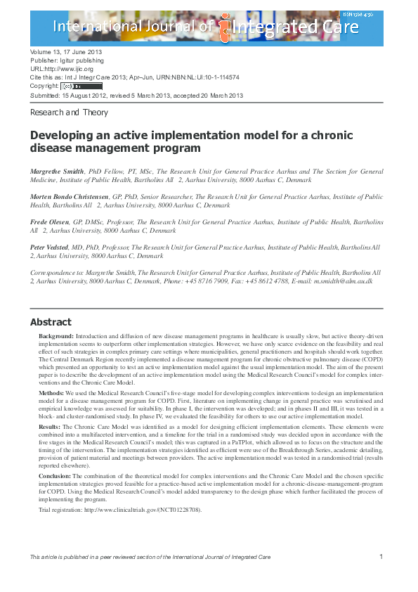 (PDF) Developing an active implementation model for a chronic disease ...