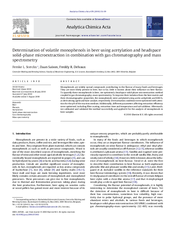 (PDF) Determination of volatile monophenols in beer using acetylation