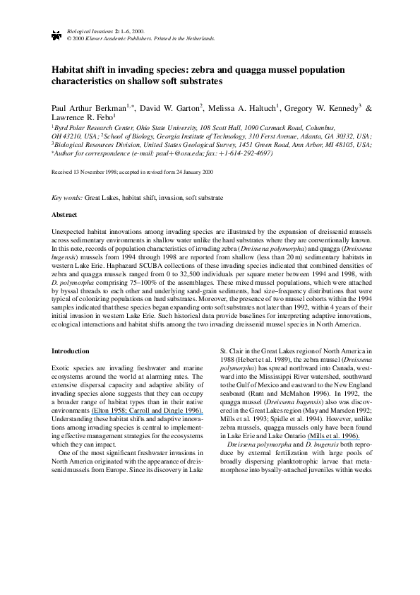 (PDF) Habitat shift in invading species zebra and quagga mussel