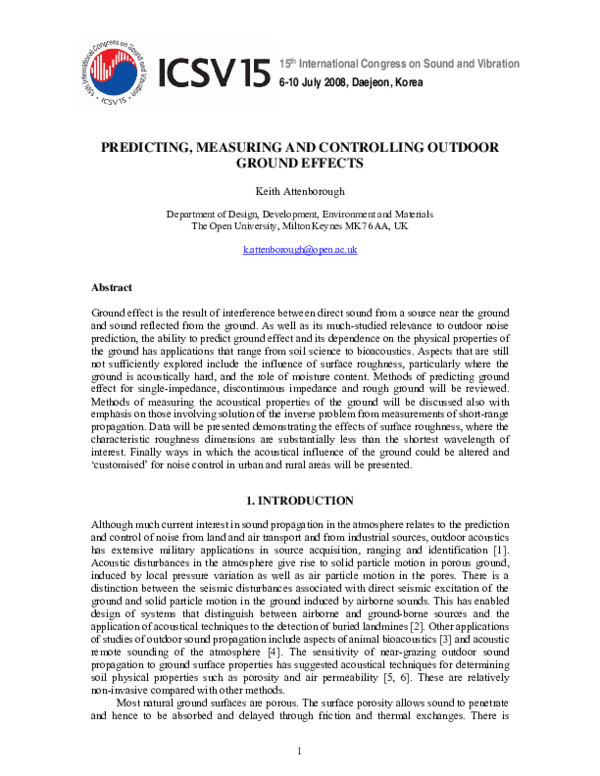 (PDF) Predicting, Measuring And Controlling Outdoor Ground Effects