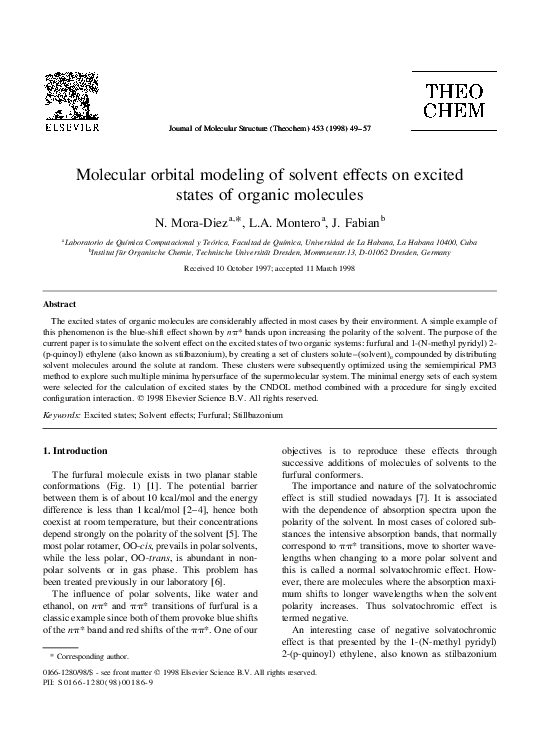 (PDF) Molecular orbital modeling of solvent effects on excited states ...