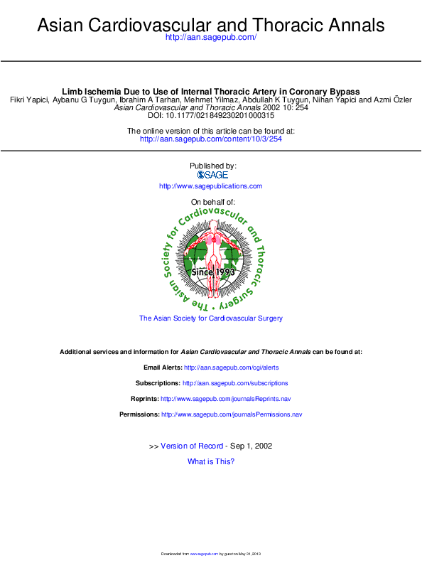 (PDF) Limb Ischemia Due to Use of Internal Thoracic Artery in Coronary ...