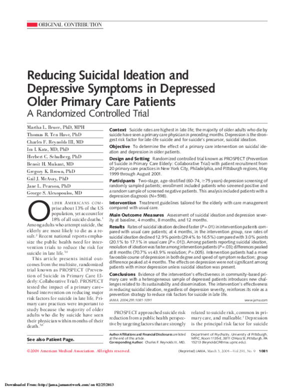 (PDF) Reducing Suicidal Ideation and Depressive Symptoms in Depressed ...