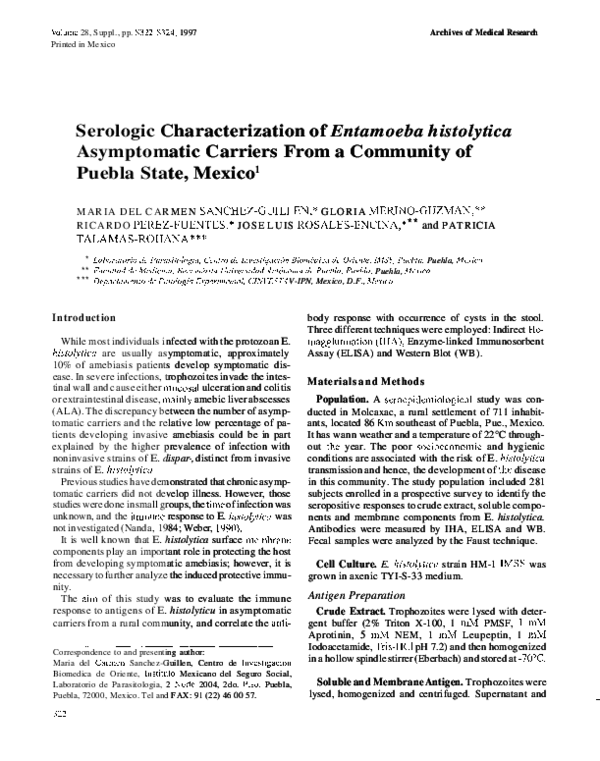 (PDF) Serologic characterization of Entamoeba histolytica asymptomatic ...