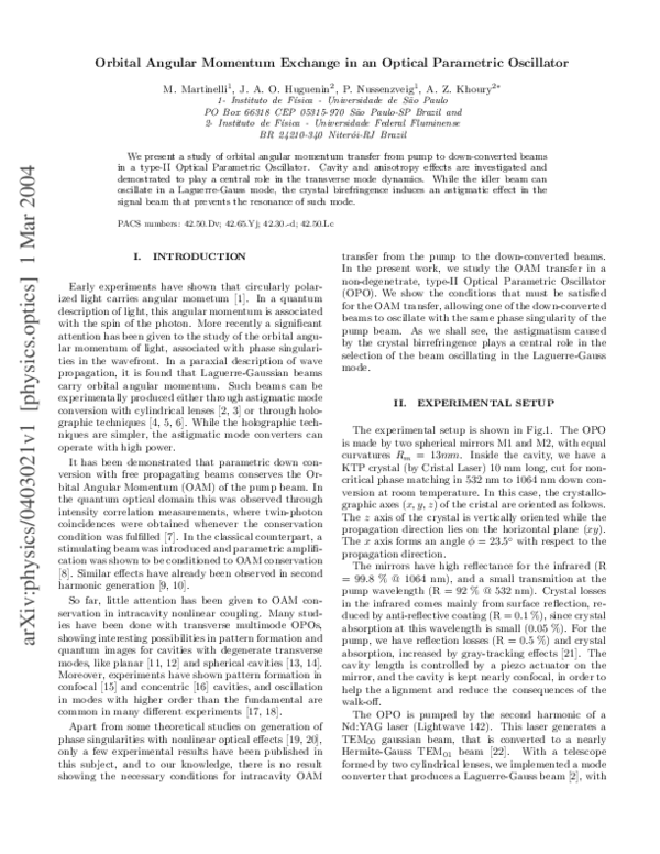 (PDF) Orbital angular momentum exchange in an optical parametric oscillator