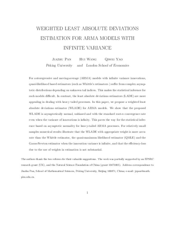 (PDF) Weighted Least Absolute Deviations Estimation for Arma Models ...
