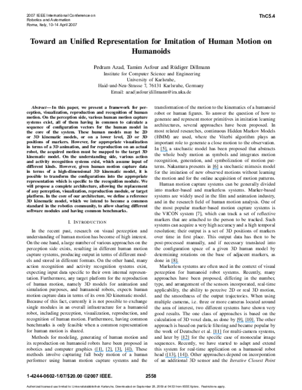 (PDF) Toward an Unified Representation for Imitation of Human Motion on ...
