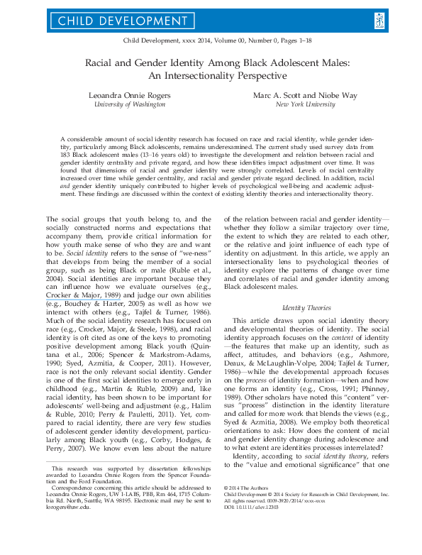 (PDF) Racial and Gender Identity Among Black Adolescent Males: An ...