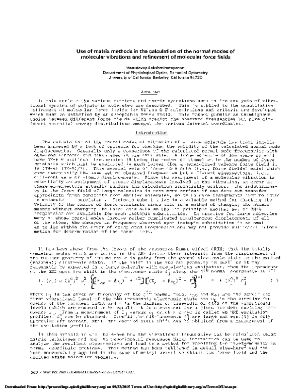 (PDF) Use Of Matrix Methods In The Calculation Of The Normal Modes Of ...