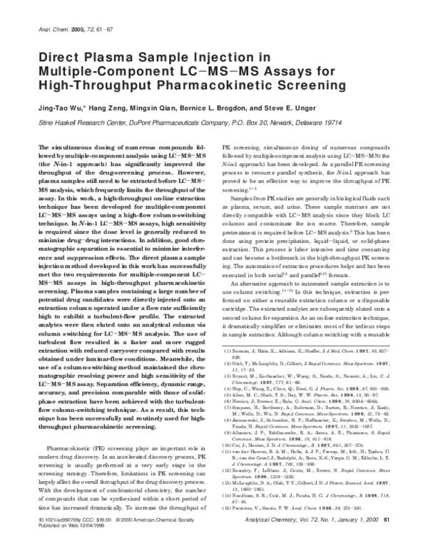 (PDF) Direct Plasma Sample Injection in Multiple-Component LC−MS−MS ...