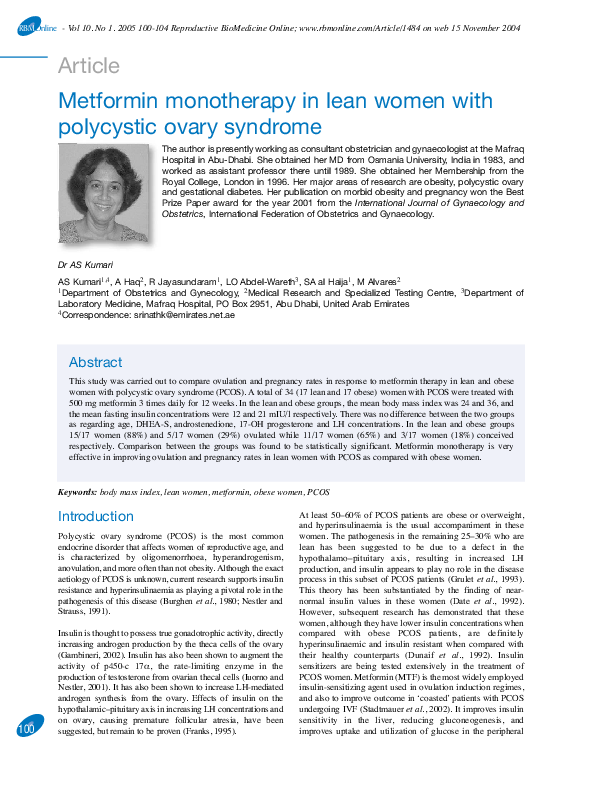 (PDF) Metformin monotherapy in lean women with polycystic ovary syndrome
