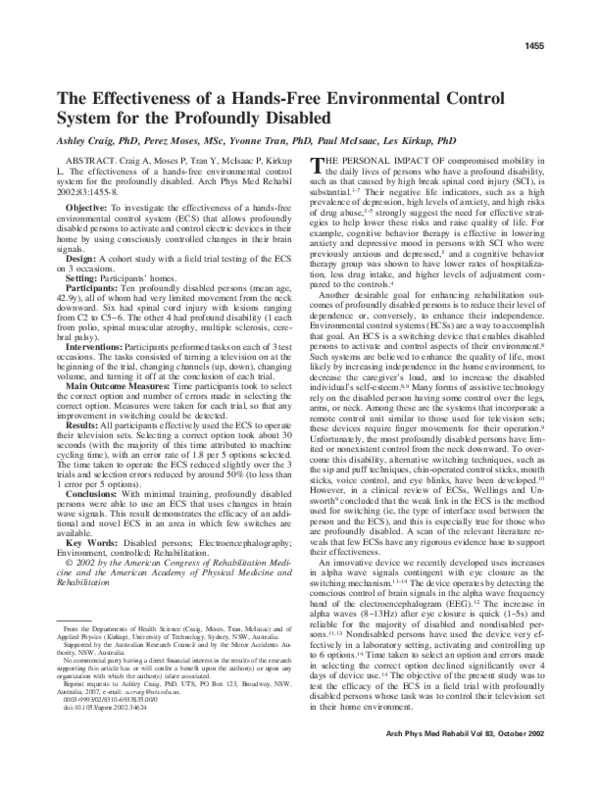 (PDF) The effectiveness of a handsfree environmental control system