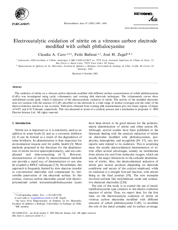 (PDF) Electrocatalytic oxidation of nitrite on a vitreous carbon ...