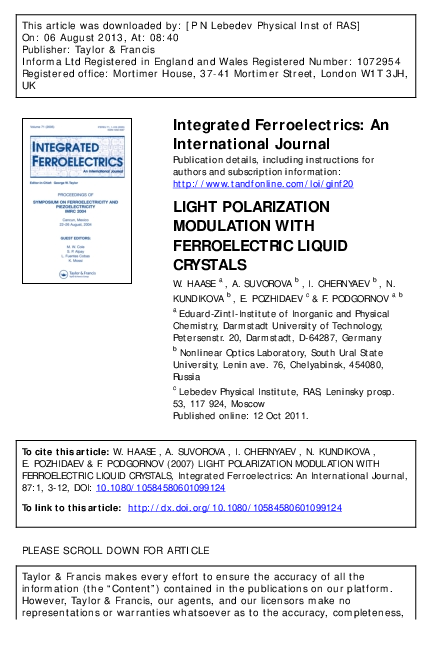 (PDF) LIGHT POLARIZATION MODULATION WITH FERROELECTRIC LIQUID CRYSTALS